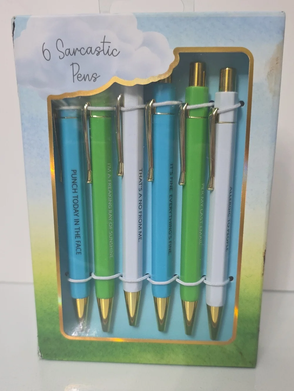Sarcastic Pens Set – Blue, Green & White Ballpoint Pens
